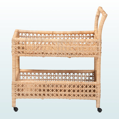 Civility Handwoven Rattan Kitchen Trolley, 2-Tier Wicker Storage Cart With Handle