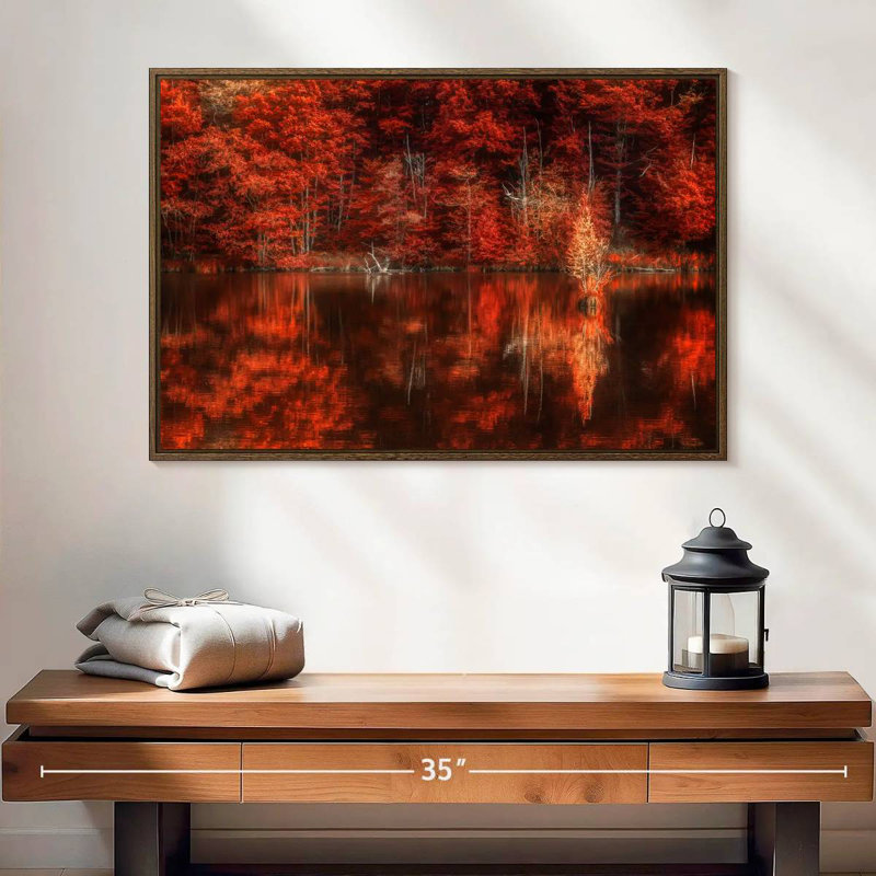 Reflet de l'automne, 25 po x 17 po, Cadre flottant en noyer