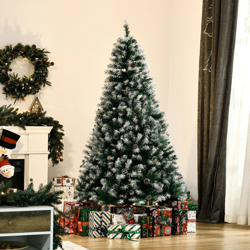 Sapin de Noël artificiel enneigé 6 pi avec des branches réalistes, 61 pommes de pin et 800 pointes