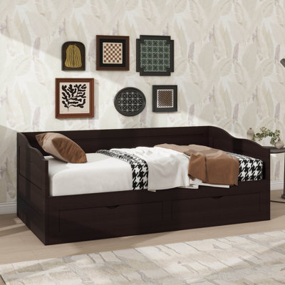 Wooden Twin Daybed With Pull-Out Trundle Bed And Dual Storage Drawers, Expandable Daybed Design