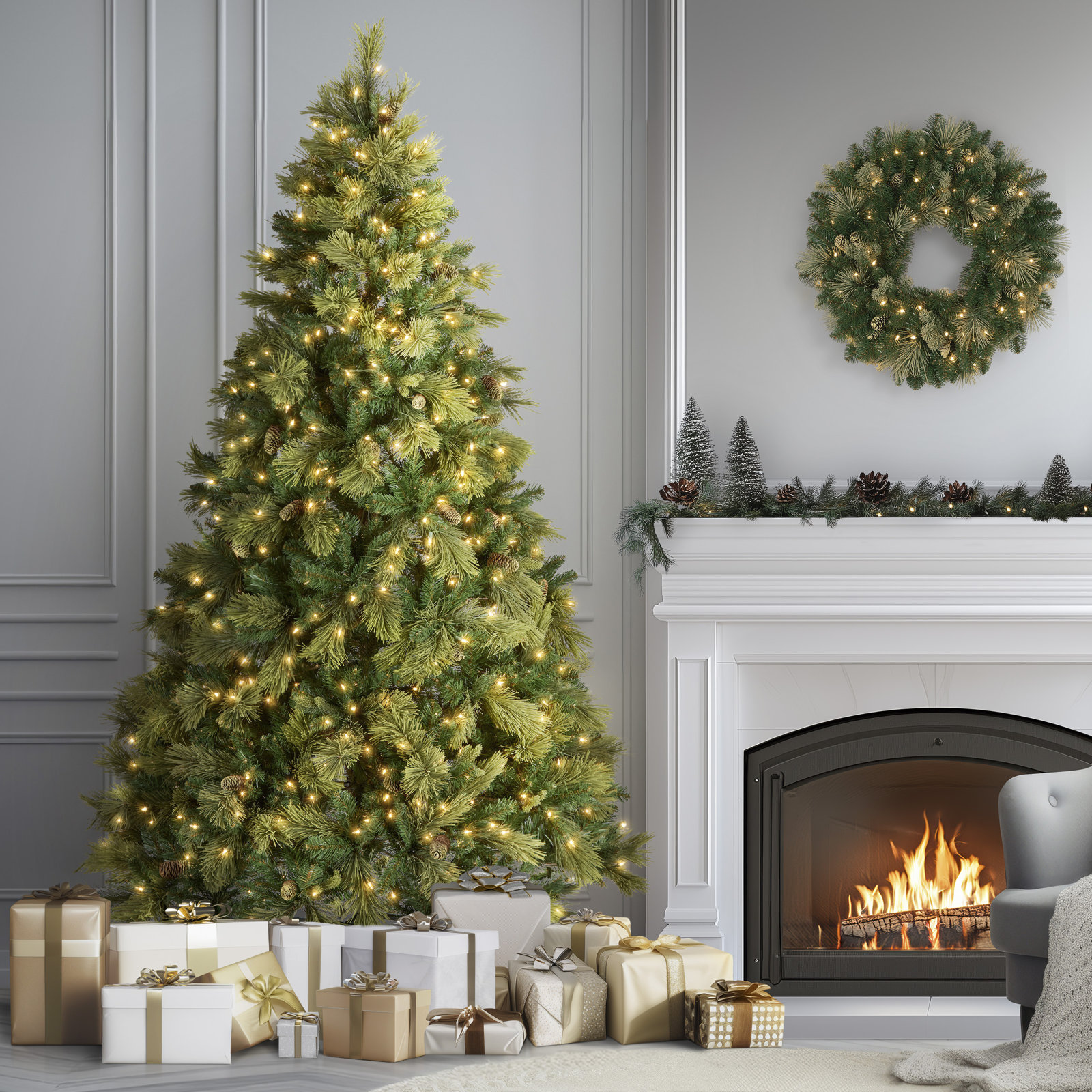  Carolina Pine Tree with Clear Lights, 7.5'