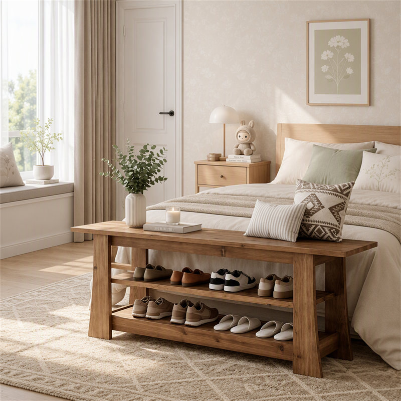 Upholstered Bench with Shoe Storage