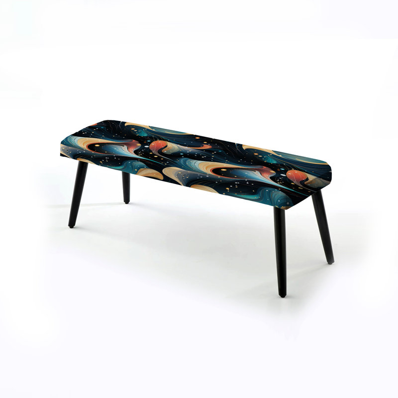 Celestial Dreams Galaxy Pattern - Abstract Upholstered Black Bench