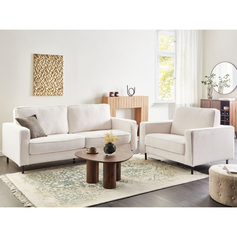 Boucle Living Room Set Telluride, White Polyester