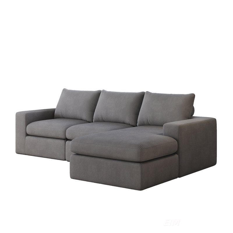 Demarco Modern Boneless Corduroy Modular Sectional Sofa with Reversible Chaise and Neck Pillow Support, Gray Corduroy