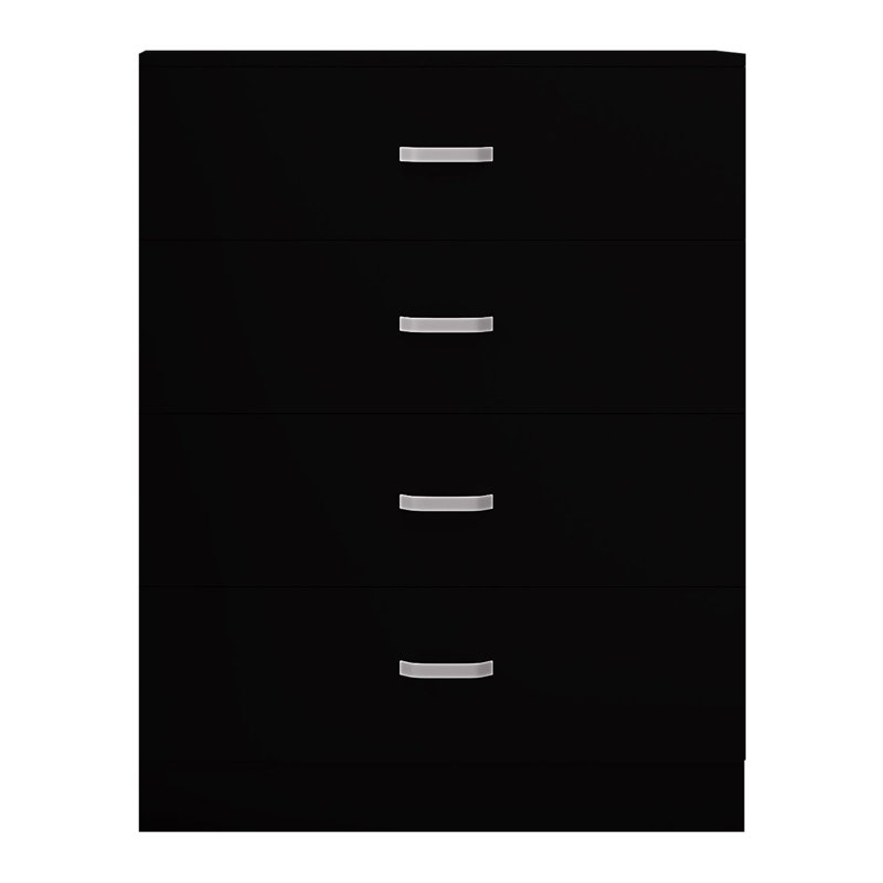 Lycinda 4 Drawer Chest Of Drawers. Matt Finish, Scratch Resistant, Brushed Chrome Metal Handles, Black