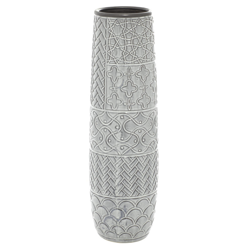 Gray Ceramic Eclectic Decorative Floor Vase with Patterns, 22"