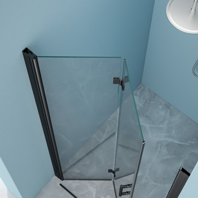 Porte de douche pliante 36 W x 72 H avec verre trempé, noir mat - conception bi, écran d'eau transparente de 1/4 po d'épaisseur, composants en acier inoxydable de haute qualité, installation réversible, rotation à chevauchement à 180 °