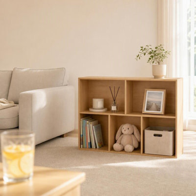 Five-Section Closed Back Bookcases, Natural Wood Storage Organizer, Modern Open Shelf Display Cabinet for Living Room Bedroom Office