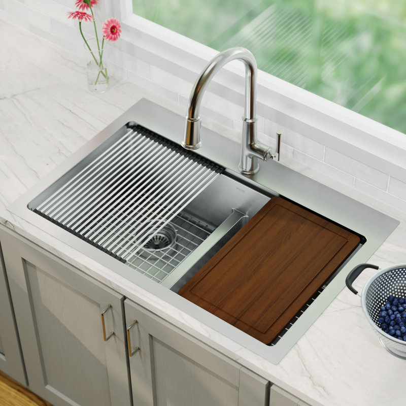 Elite Workstation 33'' L Double Bowl Stainless Steel Kitchen Sink