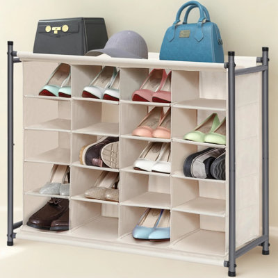 Stackable 20-Cube Shoe Cubby Organizer, Freestanding Shoe Rack for Entryway, Bedroom, Closet, Apartment, Beige Canvas