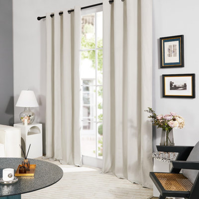 Total Blackout Faux Linen Plaid Printed Grommets Top Curtain Panels (Set of 2)