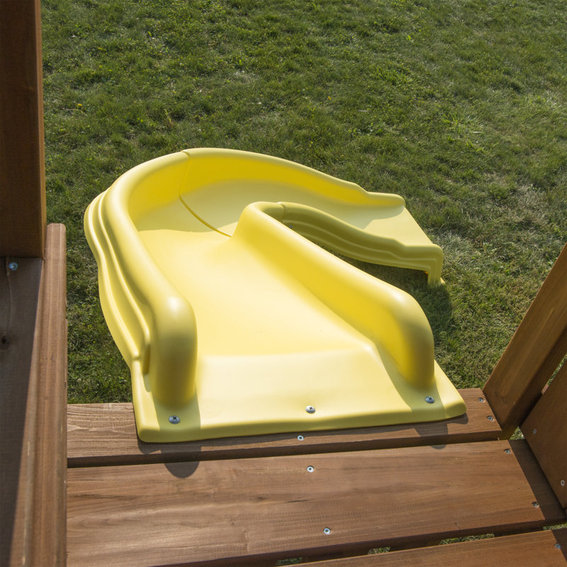 Castlebrook Wooden Swing Set with Yellow Slides and Climbing Wall