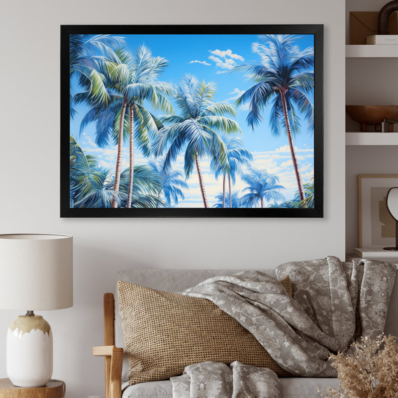 Symphonie de palmiers bleus sur toile, H 24 po x l 32 po x P 1 po, Cadre photo noir