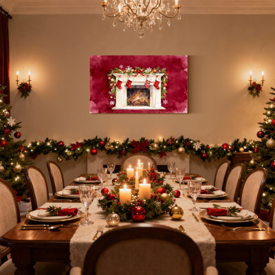 Christmas Christmas Fireplace With Stockings And Garland Set of 3 Canvas Wall Art Prints