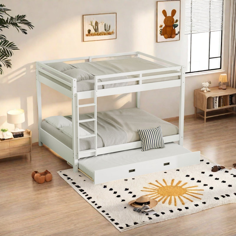 Solid Pine Wood Bunk Bed Frame with Guard Rails, Space-Saving Design, Durable MDF Construction, No Box Spring Required, Easy Assembly