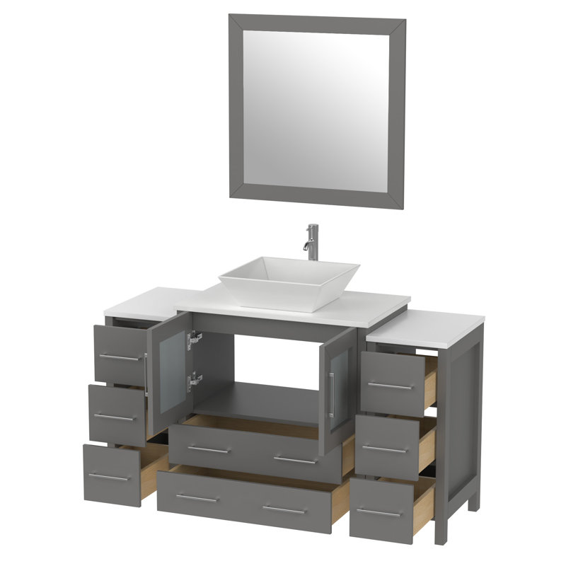 Ravenna 54" Freestanding Single Sink Bathroom Vanity with Engineered Marble Top and Matching Mirror, Gray