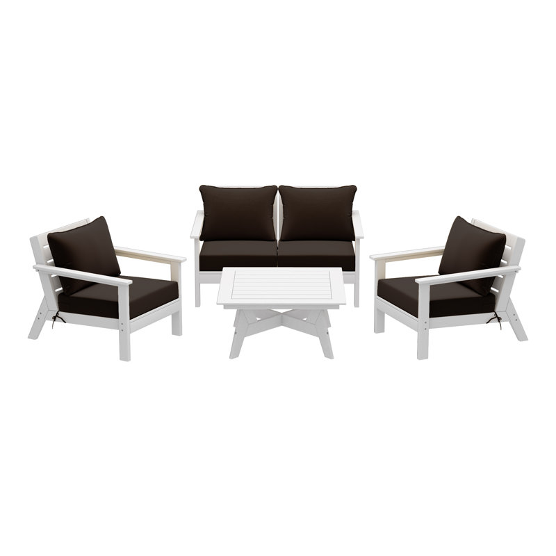 Ensemble de conversation à assise profonde 5 pièces, Blanc, Brun