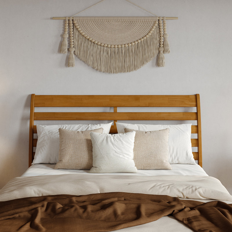 Ashmun Solid Wood Sleigh Slat Panel Headboard, Queen, Light Toffee