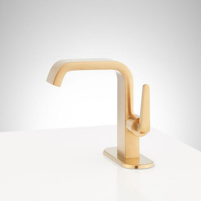 Drea 1.2 GPM Single Hole Bathroom Faucet with Deck Plate, Brushed Gold