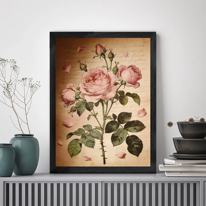Reproduction d'art encadrée noire, rose, rose ou chou, H 11 po x l 9 po