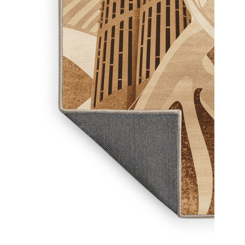 Soft Plush Garrett Barcelona Sagrada Familia Modern & Contemporary Abstract Area Rug in Beige – Beige Binding, 2x5