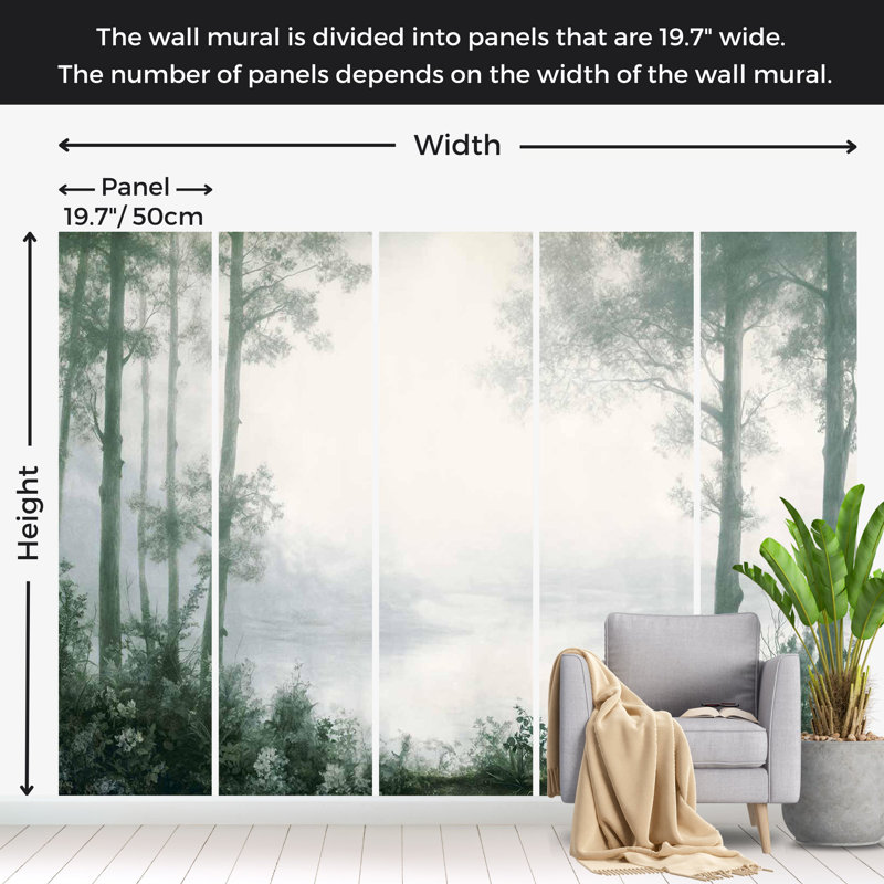Papier peint paysage paysage - arbres et étang Grove, L 110 po x l 157 po