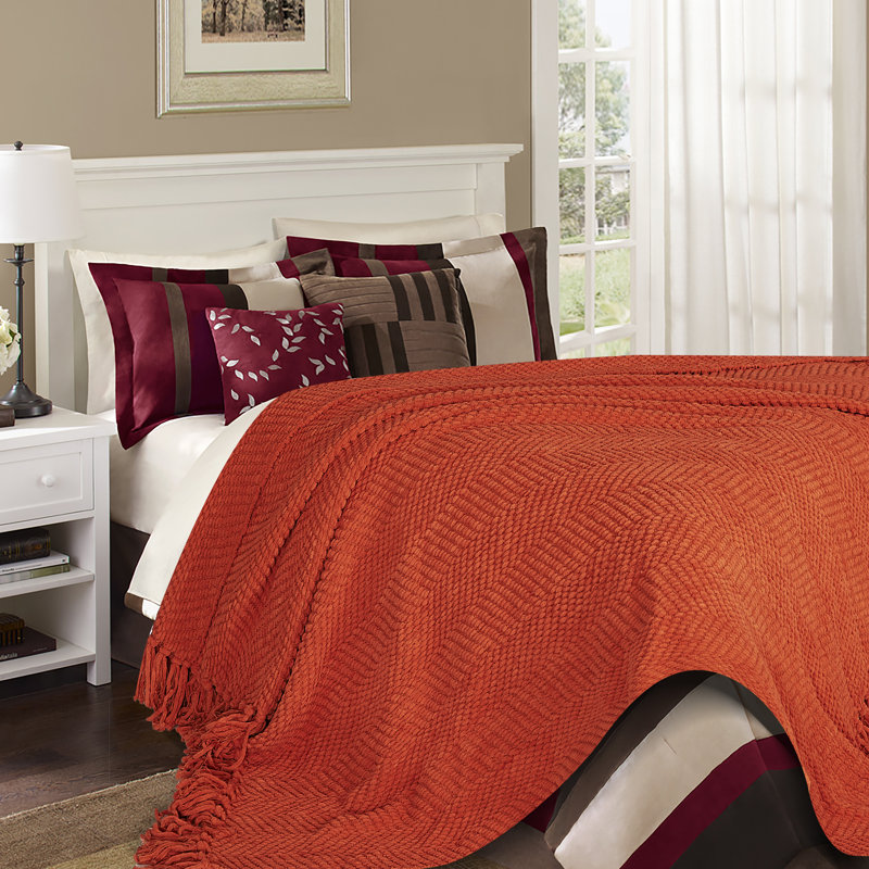 Jeté tricoté texturé , rouille, l 65 po x L 50