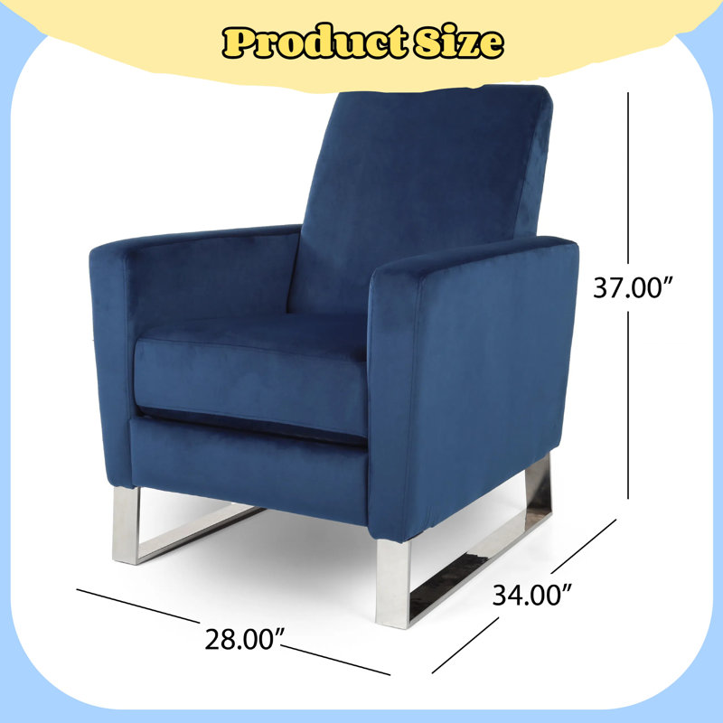 Fauteuil inclinable Modern Glam avec pieds en acier inoxydable, Velours bleu