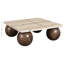 Table basse en travertin et bois de manguier Strata