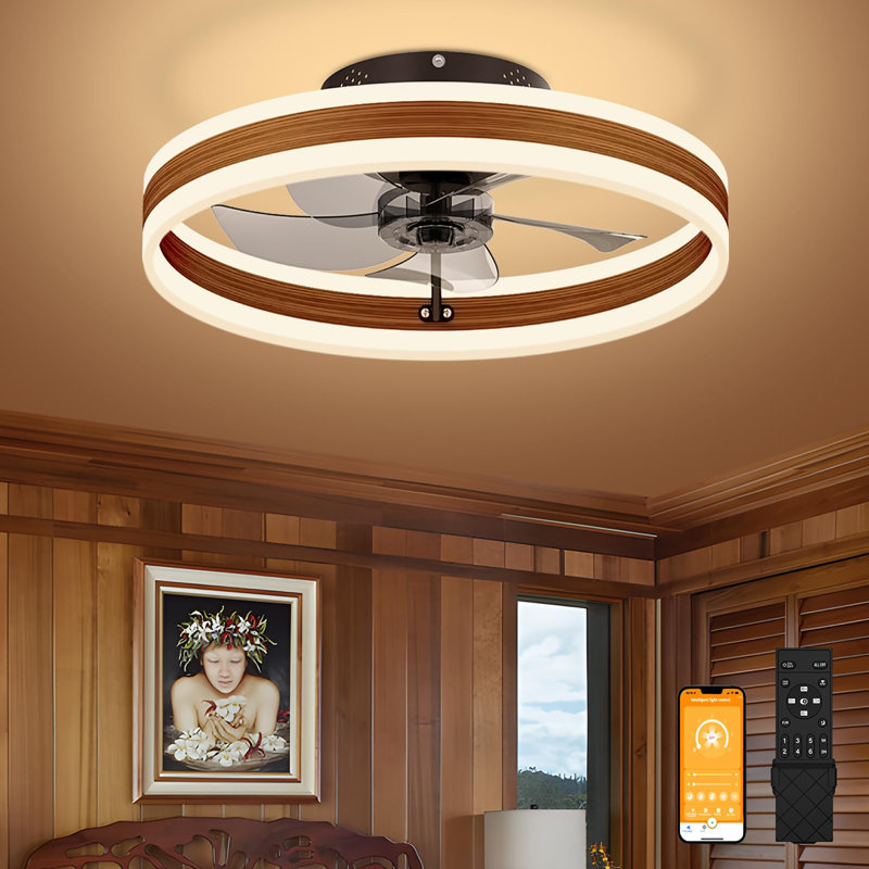 Ventilateurs de plafond à profil bas de 15,7 pouces avec lumières et télécommande, Noyer