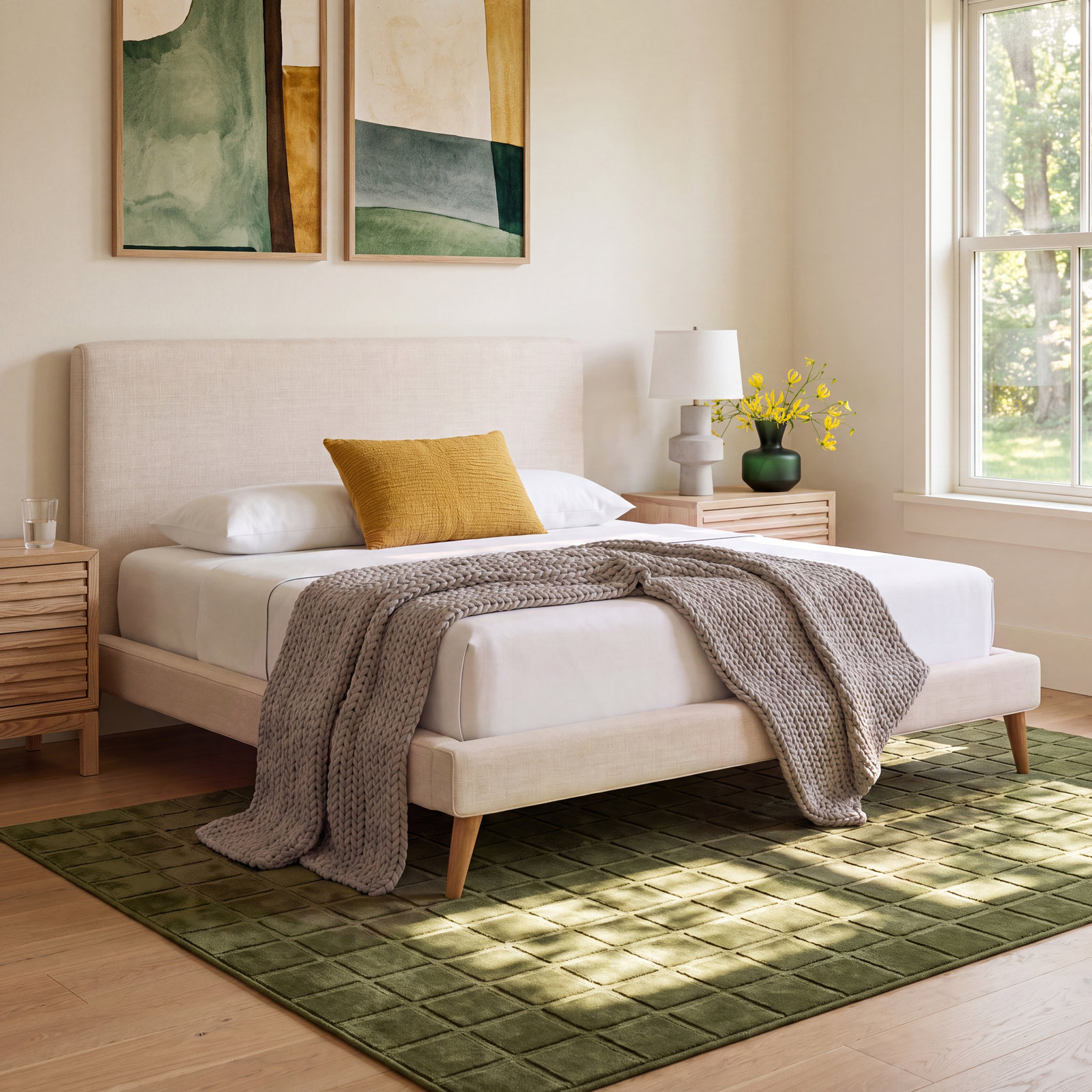 Williams Platform Bed, King, Beige Linen