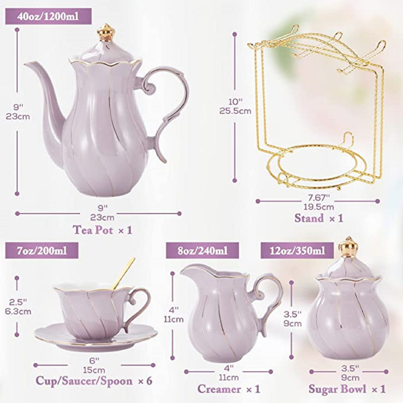HIGEMZ 47oz. Teapot Set, Lavender Purple