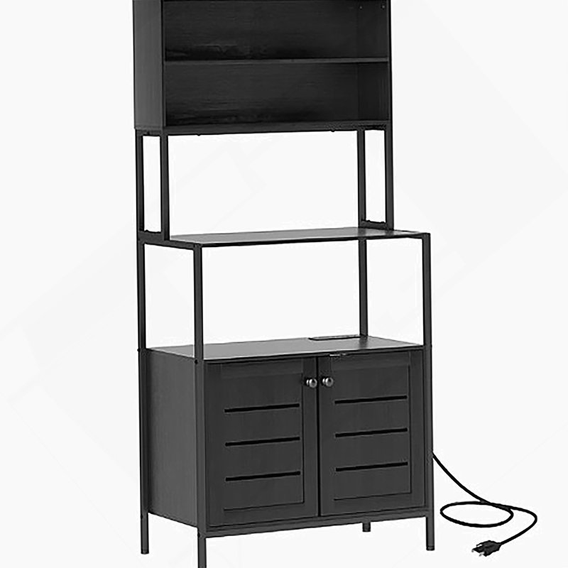 Station de café pratique, support avec prise de courant et tablettes de rangement, Noir