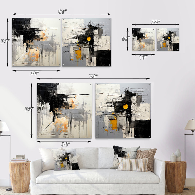 Beige et noir «Divine Simplicity», ensemble de 2 peintures murales abstraites en acrylique sur verre, H 16 po x l 33 po