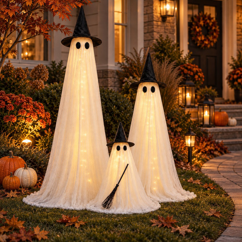 Ensemble de 3 décorations fantômes d'Halloween illuminées