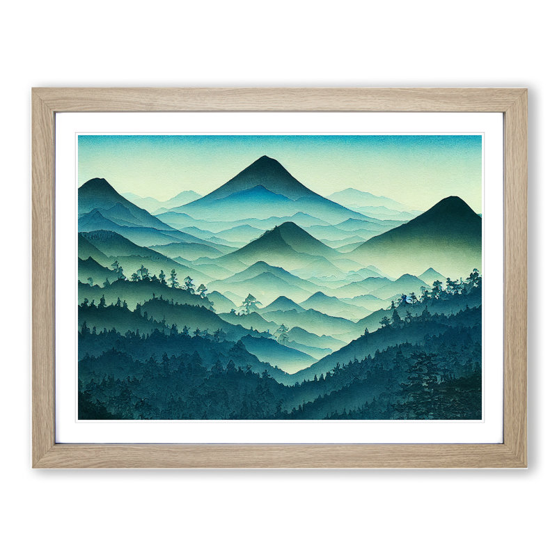 Japanese Forest Mountains - Framed Print, 46cm H x 64cm W x 2cm D, Oak
