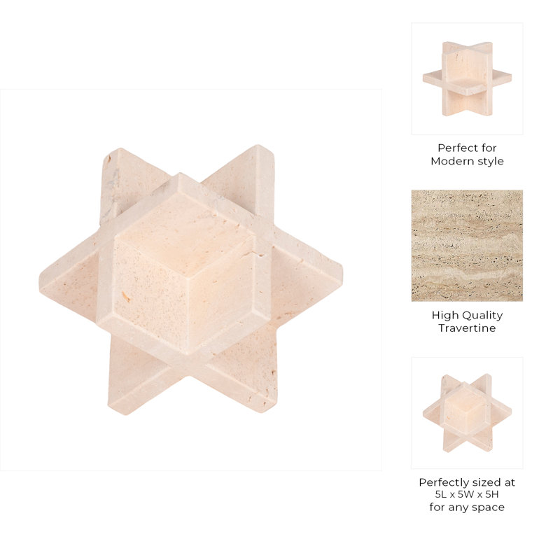 Joss & Main 5-Inch Travertine Geometric Object In Tan