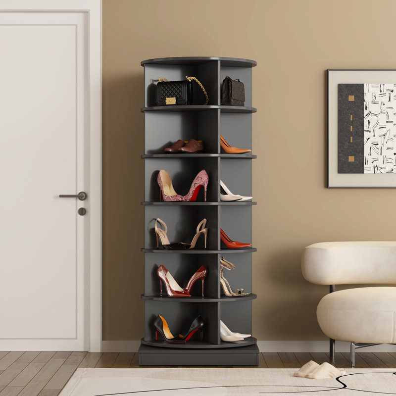 Console à chaussures grise rotative à 360 degrés, 6 couches, convenant à 24 paires, ajoutant de l'élégance à l'armoire de rangement à 6 couches 360, maximisant l'espace pour la construction et le look élégant