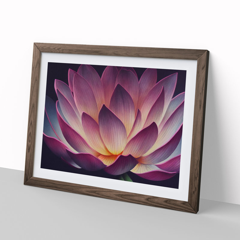 Cool Lotus Flower - Framed Print, 46cm H x 64cm W x 2cm D, Walnut Framed