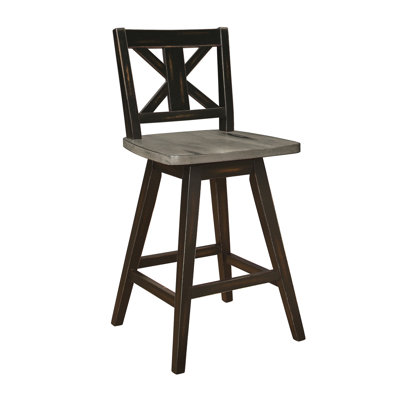 Ensemble de 2 chaises à hauteur de comptoir, chaise pivotante noire à 360 degrés en bois d'hévéa massif