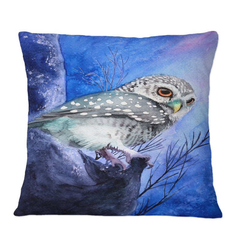 Scène de nuit avec un hibou tacheté - Coussin décoratif à imprimé traditionnel, 18 po x 18 po