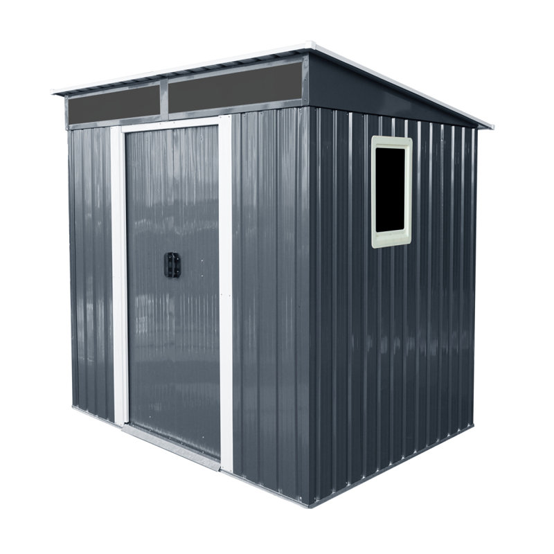 8Ft X 4Ft Outdoor Metal Storage Shed With Window And Metal Foundation For Backyard, Patio, Lawn (Black And White)