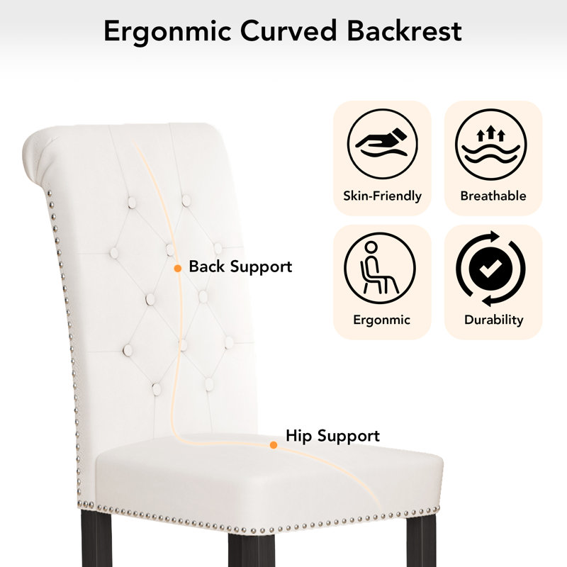 Tufted Full Back Nailhead Trim Parsons Upholstered Dining Chair Side Chair, Linen Traditional Armless Chairs with Solid Wood Legs for Dining Room Kitchen Living Room