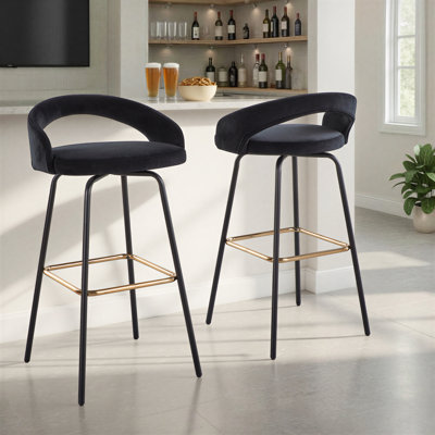 Ensemble de 2 tabourets de bar en velours à hauteur fixe Laurenzio (ensemble de 2)
