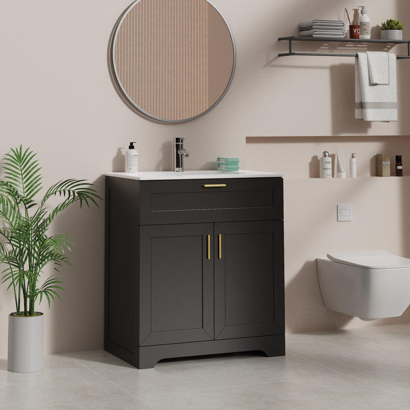 30 Inch Bathroom Vanity With Ceramic Sink, Bathroom Sink And Cabinet Combo Set, Wood Vanity With Hidden Storage,  Painted Surface