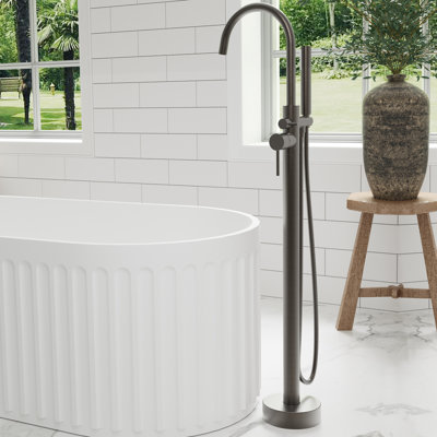 Single Handle Floor Mounted Freestanding Tub Filler with Hand Shower