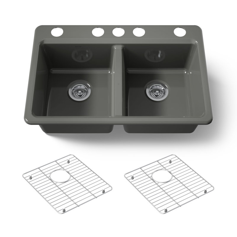 Riverby 33 In. Undermount Double-Bowl Kitchen Sink, Thunder Gray