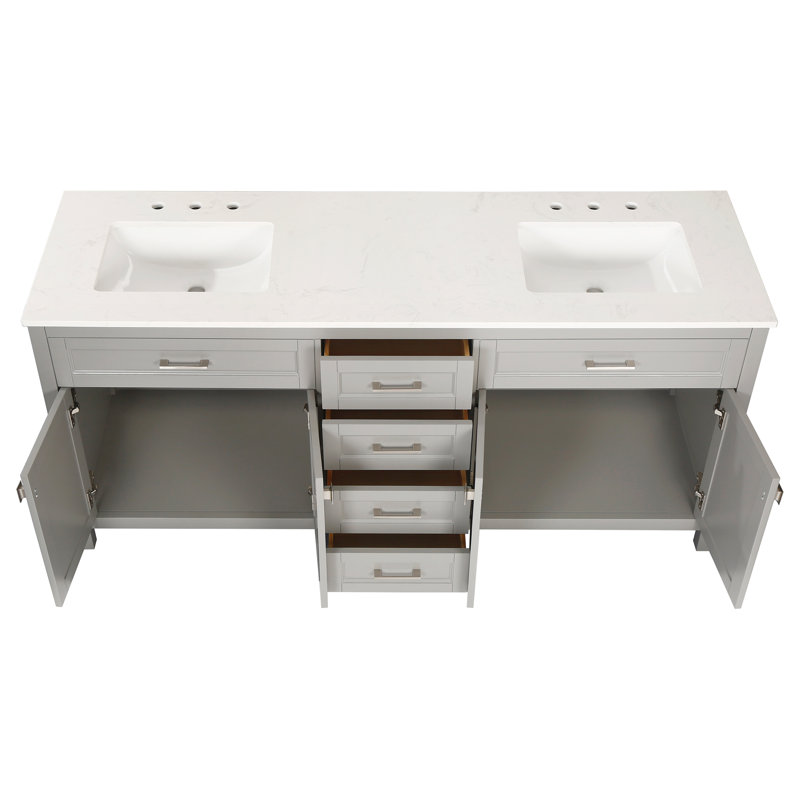 Meuble-lavabo double 72 po avec plateau en marbre Aizlyn, Gris