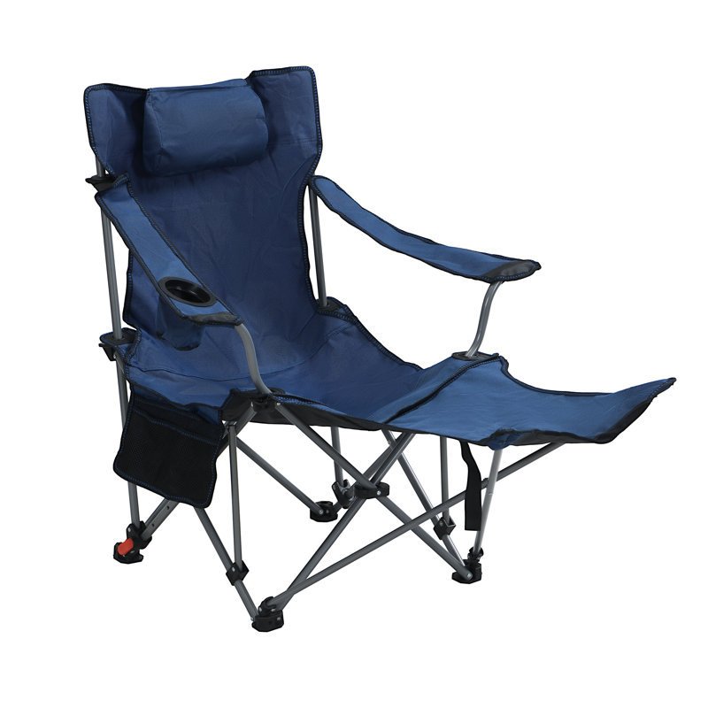 Portable Dark Blue Folding Camping Chair, Adjustable Reclining With Three Levels, Side Pockets, Cup Holder, Carry Bag, Comfortable Seating For Hiking And Barbecues Outdoor Reclining, Steel Frame,